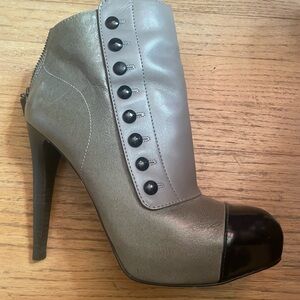 L.A.M.B. Gray and Black Heeled Boots with Stiletto